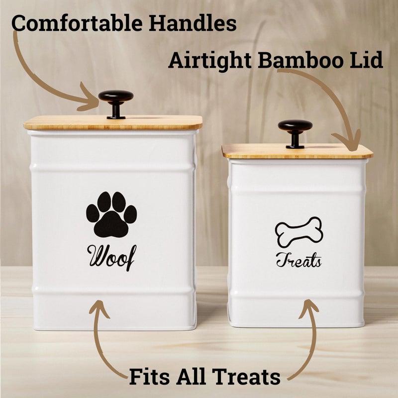 HB Design Co. Dog Treat Container Airtight Set of 2 - 8x6 & 7x5 inch Iron Dog Treat Jars for Kitchen Counter with Airtight Bamboo Lids - 20 Cup Capacity Pet Treat Container Set - Doggie Cookie Jar - Treats Canister - Image 2