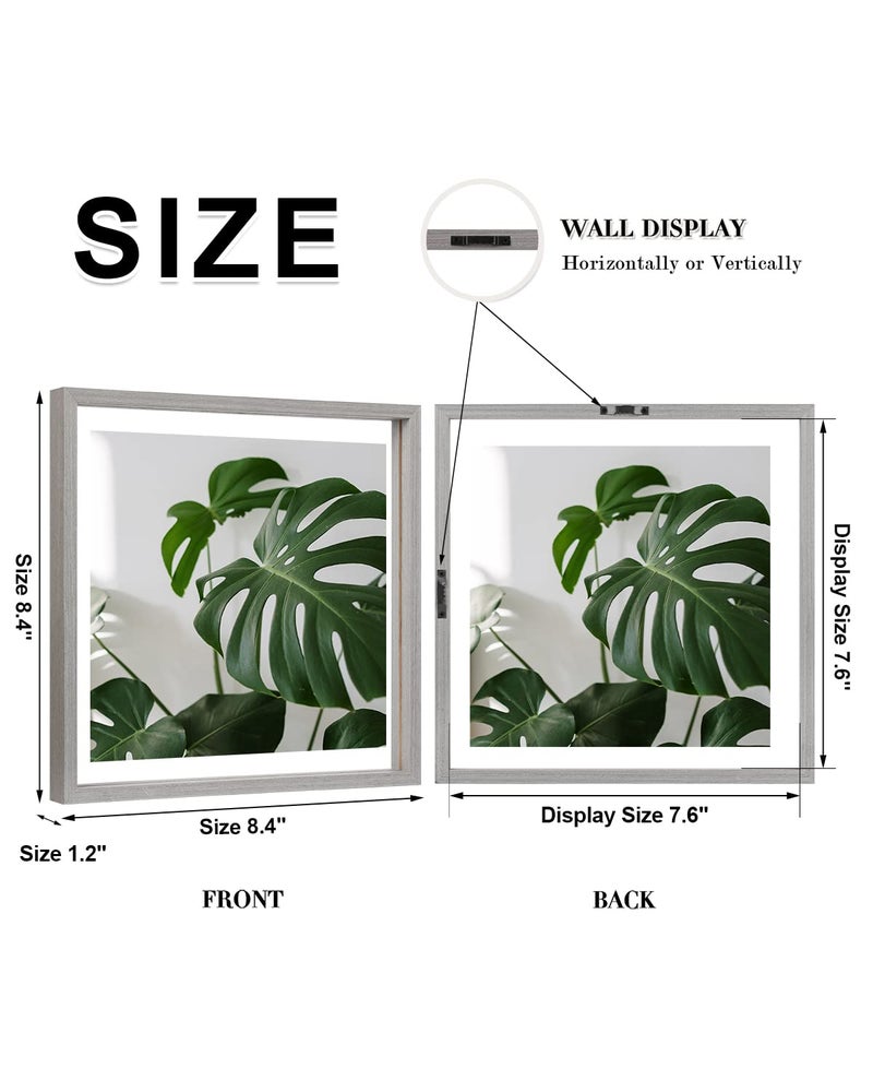 Egofine Egofine 8x8 Floating Frames Set of 2  Double Glass Picture Frame  Made of Solid Wood Display Any Size Photo up to 8x8  Wall Mount or Tabletop Standing  Light Grey  - Image 2