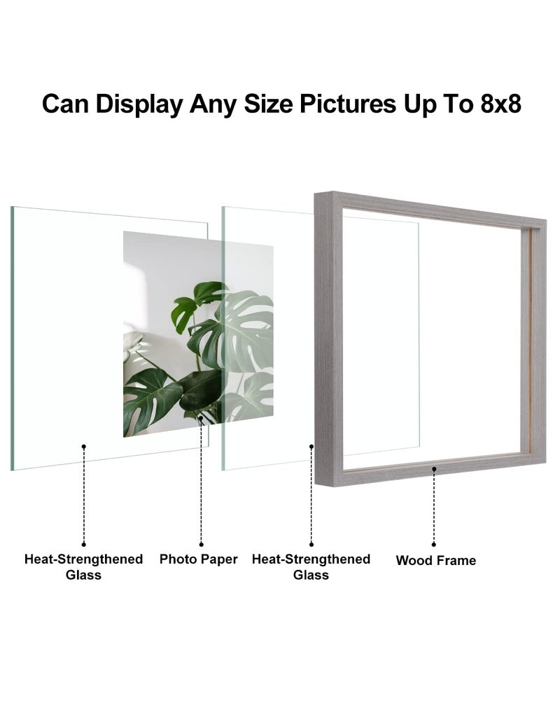 Egofine Egofine 8x8 Floating Frames Set of 2  Double Glass Picture Frame  Made of Solid Wood Display Any Size Photo up to 8x8  Wall Mount or Tabletop Standing  Light Grey  - Image 3