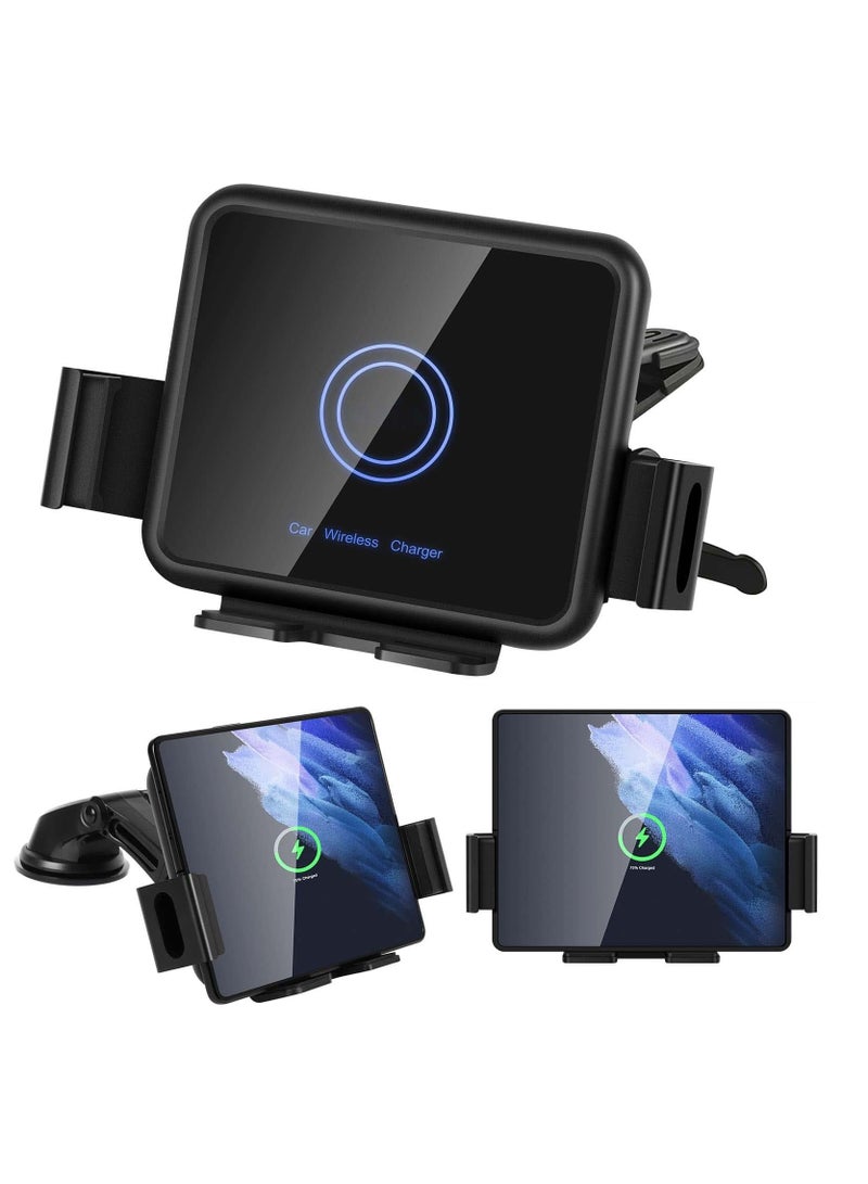 Excefore Car Charger Mount Holder Galaxy Z Fold5 Fold4 Z Fold 3 Fold S22 Ultra 20W Two Coil Support Portrait Unfold Auto Clamping Charging Car Mount with Cooling Fan - Image 1