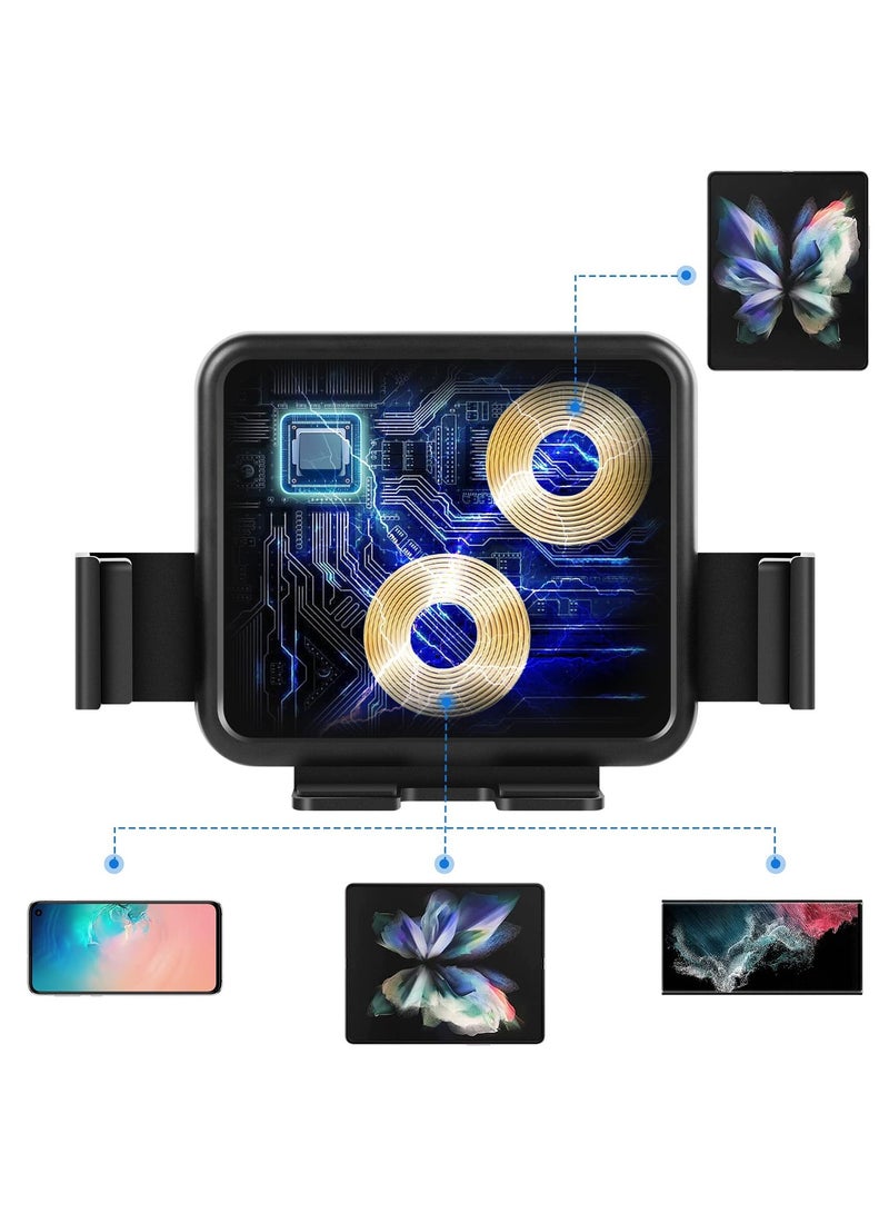 Excefore Car Charger Mount Holder Galaxy Z Fold5 Fold4 Z Fold 3 Fold S22 Ultra 20W Two Coil Support Portrait Unfold Auto Clamping Charging Car Mount with Cooling Fan - Image 5