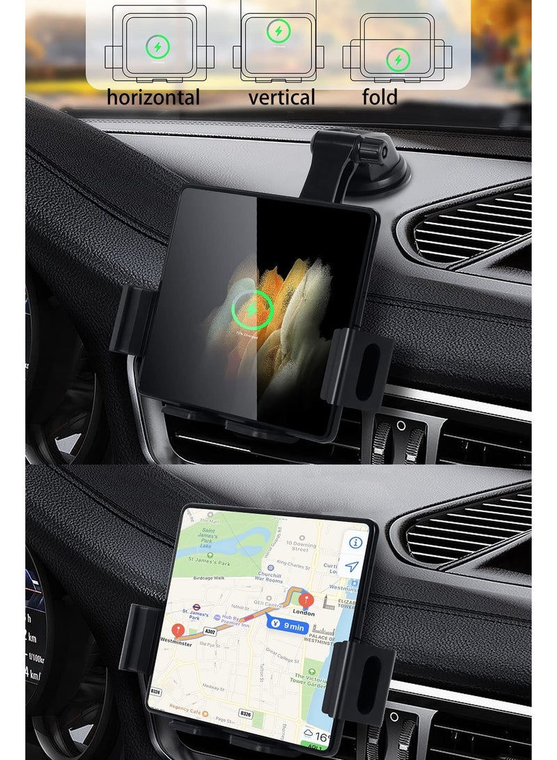 Excefore Car Charger Mount Holder Galaxy Z Fold5 Fold4 Z Fold 3 Fold S22 Ultra 20W Two Coil Support Portrait Unfold Auto Clamping Charging Car Mount with Cooling Fan - Image 4