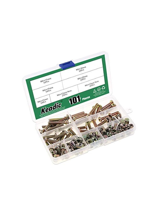 Keadic 100Pcs M6 Bolts Nuts Assortment Kit, Zinc Plated Hex Socket Head Cap Screws Bolts with M Barrel Nuts for Furniture Cots Beds Crib, 1 Hex Key for Free - 15/20/25/30/35mm - Image 5