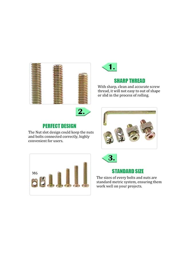 Keadic 100Pcs M6 Bolts Nuts Assortment Kit, Zinc Plated Hex Socket Head Cap Screws Bolts with M Barrel Nuts for Furniture Cots Beds Crib, 1 Hex Key for Free - 15/20/25/30/35mm - Image 4