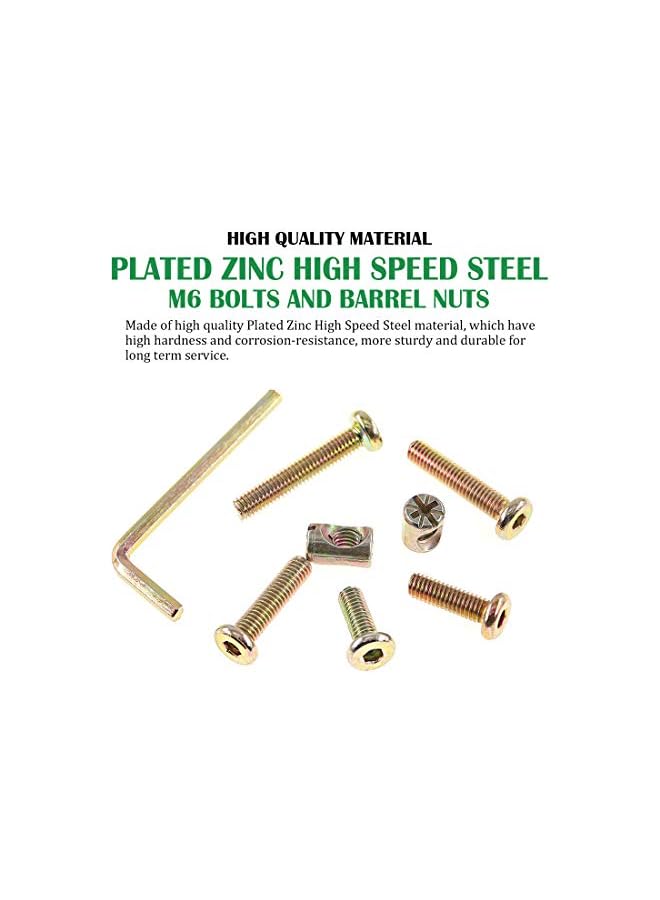 Keadic 100Pcs M6 Bolts Nuts Assortment Kit, Zinc Plated Hex Socket Head Cap Screws Bolts with M Barrel Nuts for Furniture Cots Beds Crib, 1 Hex Key for Free - 15/20/25/30/35mm - Image 3