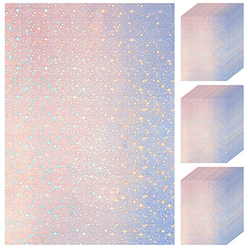 Nezyo 60 Sheets Holographic Laminate Sheets Clear Glitter A4 Size Vinyl Sticker Paper Holographic Overlay Self Adhesive Waterproof Transparent Film 117 x 83 Inch Star Style - Image 1