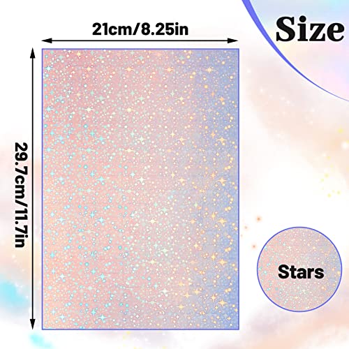 Nezyo 60 Sheets Holographic Laminate Sheets Clear Glitter A4 Size Vinyl Sticker Paper Holographic Overlay Self Adhesive Waterproof Transparent Film 117 x 83 Inch Star Style - Image 3
