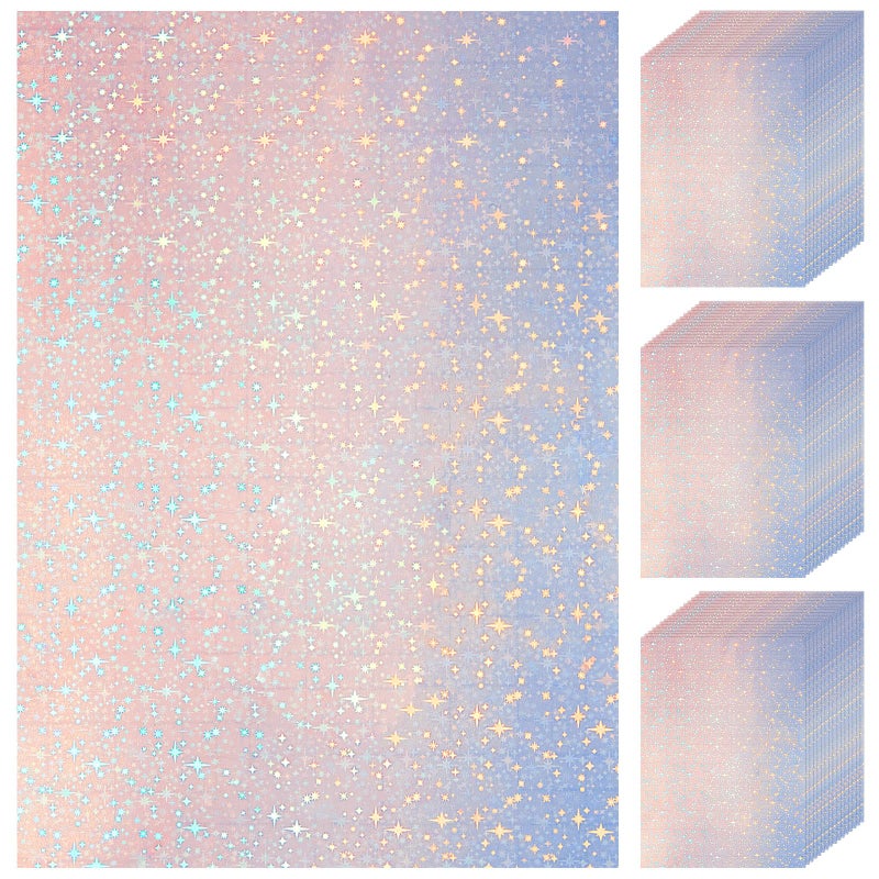 Nezyo 60 Sheets Holographic Laminate Sheets Clear Glitter A4 Size Vinyl Sticker Paper Holographic Overlay Self Adhesive Waterproof Transparent Film 117 x 83 Inch Star Style - Image 2