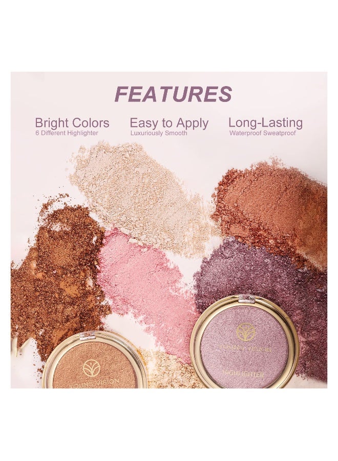 Baked Highlighter Powder Palette, Sheer Pearl Shimmer Shades for Face Highlighter Makeup, Highly Pigmented Illuminating Bronzer Powder Weightless Creamy Texture - Image 3