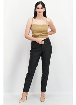 4th & Reckless Women Square Neck Sleeveless Plain Crop Top, Khaki  - Image 3