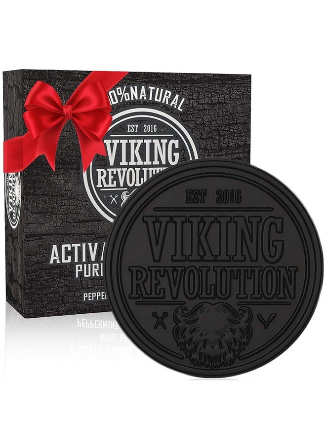 Viking Revolution - Viking Revolution Skin Cleaning Agent Activated Charcoal Soap for Men w/Dead Sea Mud, Body and Face, Cleanser,Cleansing Blackheads - Peppermint & Eucalyptus Scent 0.7 Fl Oz (Pack of 1) - Image 1