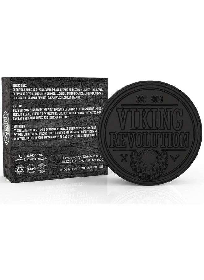 Viking Revolution - Viking Revolution Skin Cleaning Agent Activated Charcoal Soap for Men w/Dead Sea Mud, Body and Face, Cleanser,Cleansing Blackheads - Peppermint & Eucalyptus Scent 0.7 Fl Oz (Pack of 1) - Image 1
