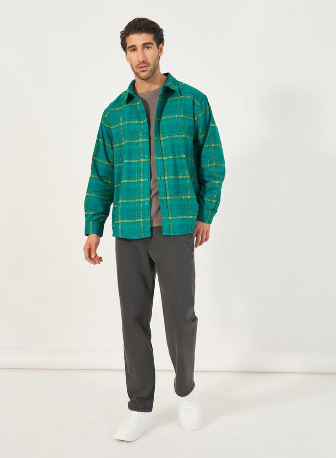 Styli Brushed Flannel Checkered Relaxed Fit Shirt  - Image 2
