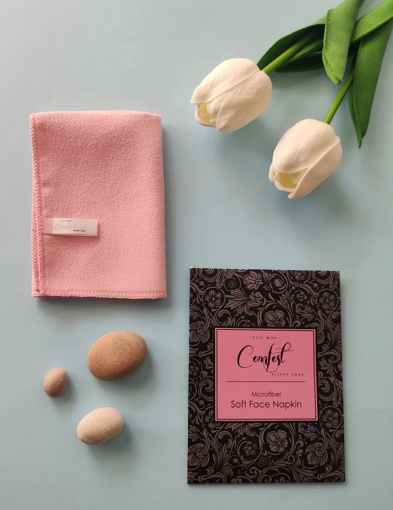 Ecoway Pink Face Towel - Soft face napkin (pink-blue) - (Pink) - Image 3
