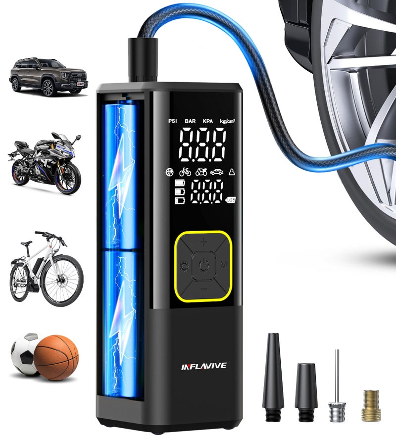InflaVive Tire Inflator Portable Air Compressor, 150 PSI Cordless Air Pump for Car Tires with Digital Pressure Gauge, 3X Faster Tire Pump for Cars, Motorcycle, Bicycle, Balls with LED Light, Auto Shut-Off - Image 1