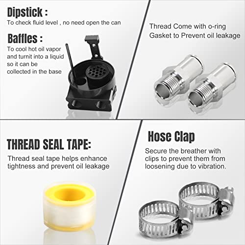 Htostar Racing Thick Shell Baffled Oil Catch Can Coolant Fuel Catch Can Reservoir Kit - Black - Image 2