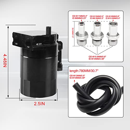 Htostar Racing Thick Shell Baffled Oil Catch Can Coolant Fuel Catch Can Reservoir Kit - Black - Image 4