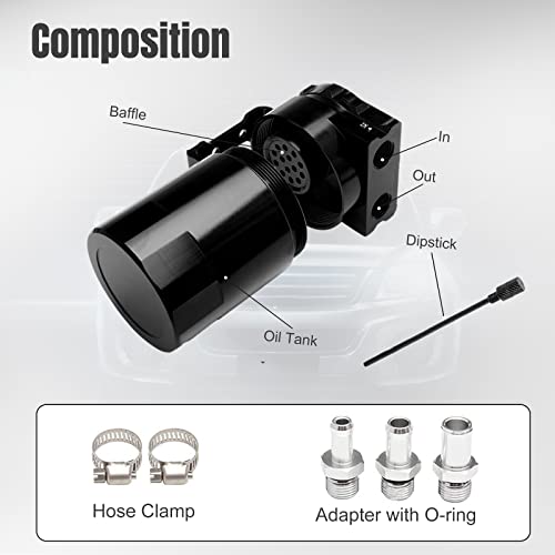 Htostar Racing Thick Shell Baffled Oil Catch Can Coolant Fuel Catch Can Reservoir Kit - Black - Image 3
