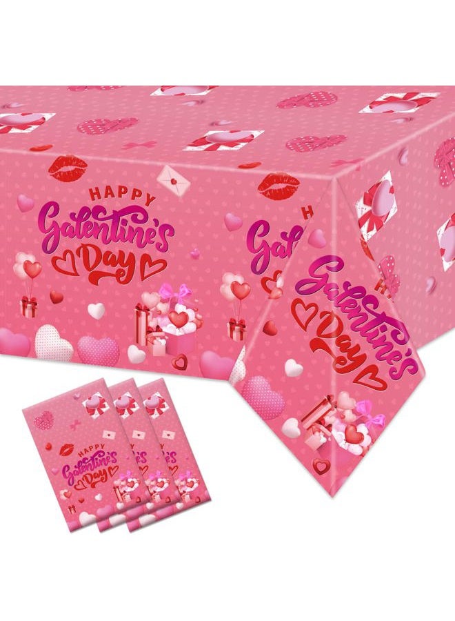 GINFTBRZGV 3Pcs Galentines Day Decorations, 108" x 54" Happy Galentines Day Tablecloth Waterproof Disposable Pink Love Heart Table Cloth for Ladies Galentine's Day Table Decorations - Image 1