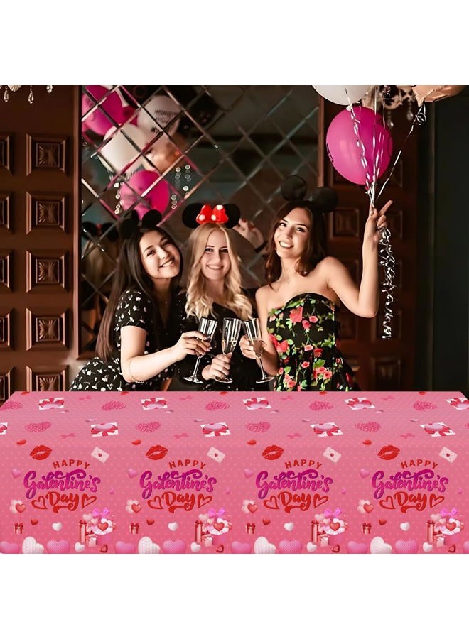 GINFTBRZGV 3Pcs Galentines Day Decorations, 108" x 54" Happy Galentines Day Tablecloth Waterproof Disposable Pink Love Heart Table Cloth for Ladies Galentine's Day Table Decorations - Image 5