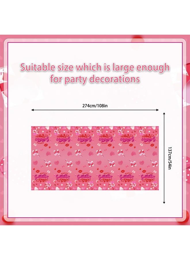 GINFTBRZGV 3Pcs Galentines Day Decorations, 108" x 54" Happy Galentines Day Tablecloth Waterproof Disposable Pink Love Heart Table Cloth for Ladies Galentine's Day Table Decorations - Image 4