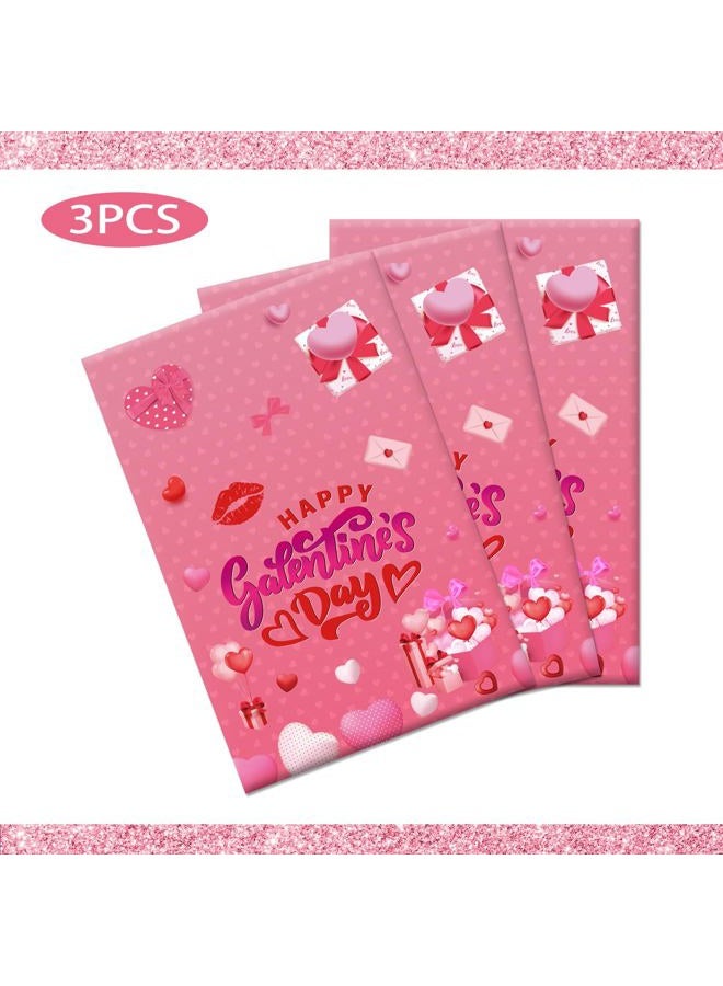 GINFTBRZGV 3Pcs Galentines Day Decorations, 108" x 54" Happy Galentines Day Tablecloth Waterproof Disposable Pink Love Heart Table Cloth for Ladies Galentine's Day Table Decorations - Image 3