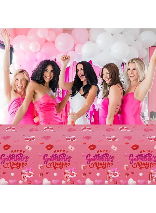 GINFTBRZGV 3Pcs Galentines Day Decorations, 108" x 54" Happy Galentines Day Tablecloth Waterproof Disposable Pink Love Heart Table Cloth for Ladies Galentine's Day Table Decorations - Image 2