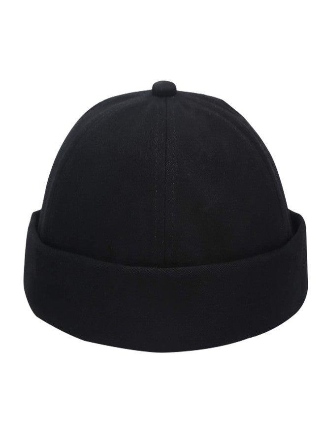 Umeepar Unisex Cotton Docker Hat Cap Cuffed Beanie Hat Harbour Sailor Summer Hat for Men Women (Black) - Image 1