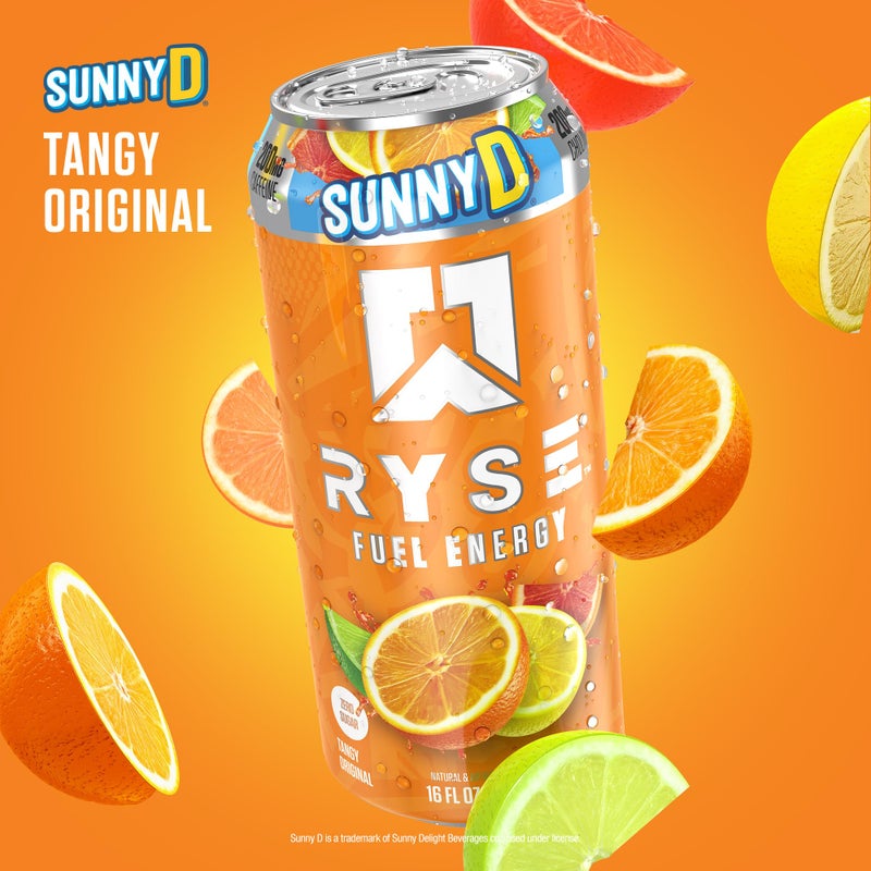 RYSE Up Supplements RYSE Fuel Energy Drink - SunnyD Tangy Original - Sugar Free, Gluten Free & Vegan - 200mg Natural Caffeine, Taurine & Choline for Focus & Energy - No Artificial Colors - 16 fl oz Cans (12-Pack) - Image 3