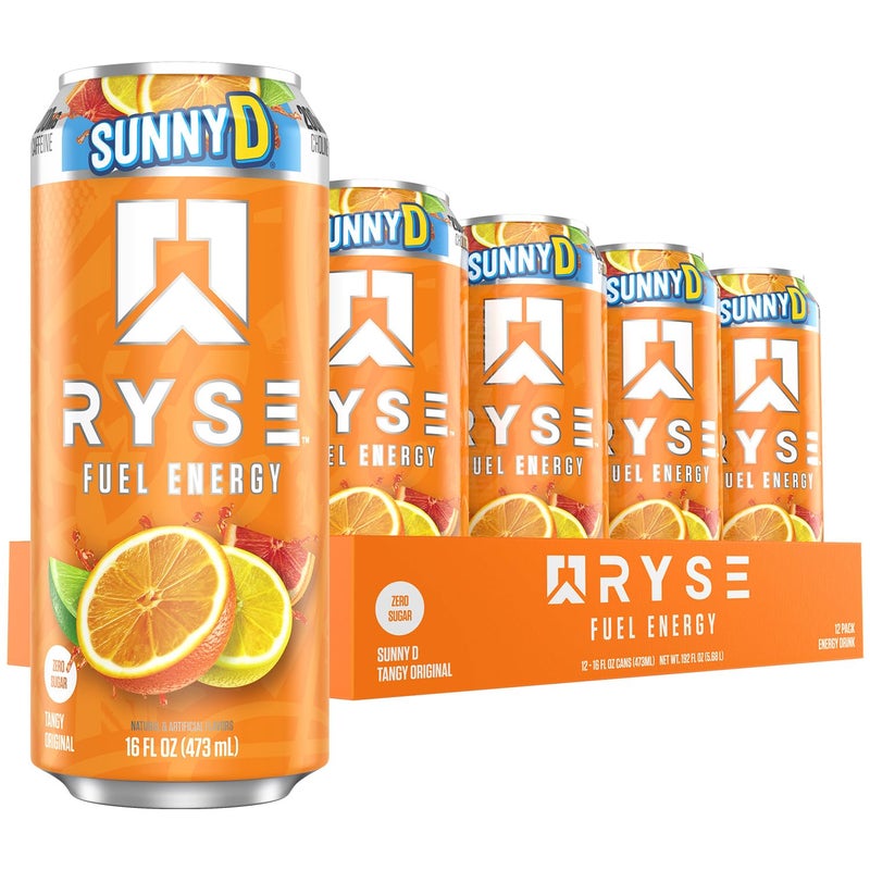 RYSE Up Supplements RYSE Fuel Energy Drink - SunnyD Tangy Original - Sugar Free, Gluten Free & Vegan - 200mg Natural Caffeine, Taurine & Choline for Focus & Energy - No Artificial Colors - 16 fl oz Cans (12-Pack) - Image 1