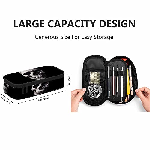 Yekiua Human Skull Pencil Holder Fashion Dramatic Lightning Big Capacity Pencil Case Multi-Purpose Makeup Pouch For Office College Adult Black - Image 2