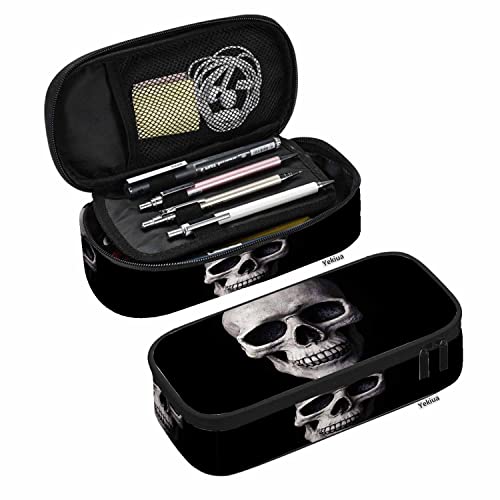 Yekiua Human Skull Pencil Holder Fashion Dramatic Lightning Big Capacity Pencil Case Multi-Purpose Makeup Pouch For Office College Adult Black - Image 1