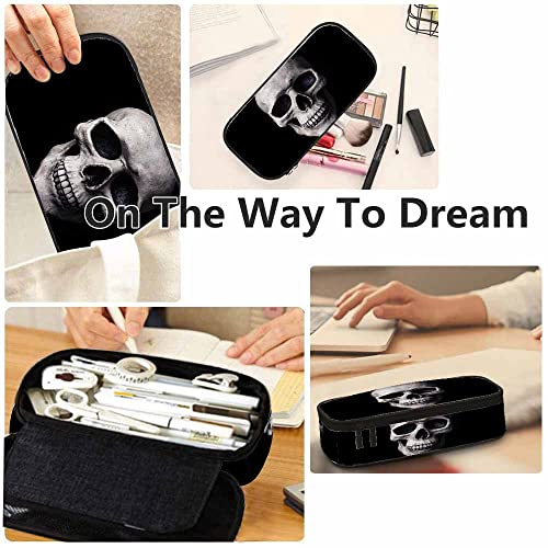 Yekiua Human Skull Pencil Holder Fashion Dramatic Lightning Big Capacity Pencil Case Multi-Purpose Makeup Pouch For Office College Adult Black - Image 5