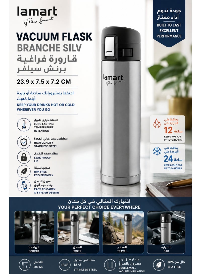Lamart Vacuum Flask High Quality Stainless Steel 420Ml Silver - Image 2