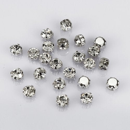 LolliBeads (TM) 50 Pcs Crystal Ringed Sew on Rhinestone Czech Glass with Silver Plated Brass Base Prongs Cup, White 7 mm - Image 3