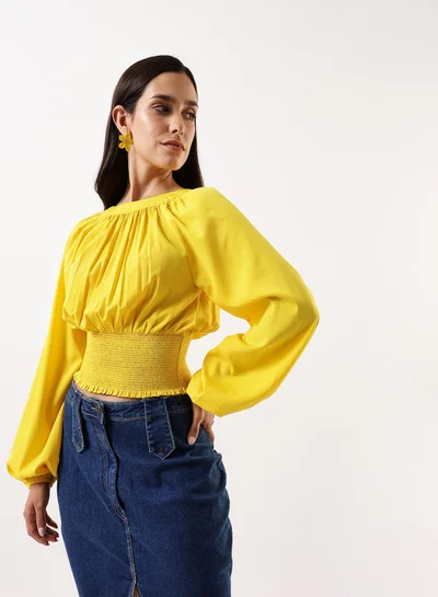 Dennis Lingo Women's Sulphur Poly Crepe Solid T-Shirt Regular Fit Tops