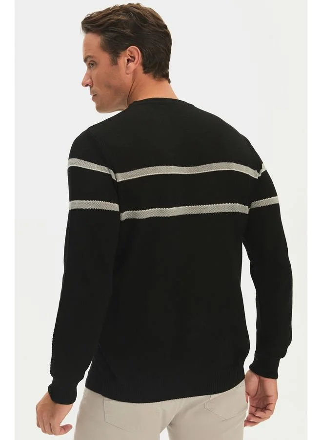JUNE June Men Regular Fit Crew Neck Striped Knitwear Sweater Black