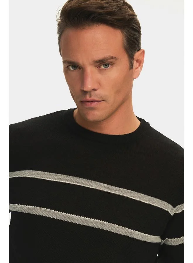 JUNE June Men Regular Fit Crew Neck Striped Knitwear Sweater Black