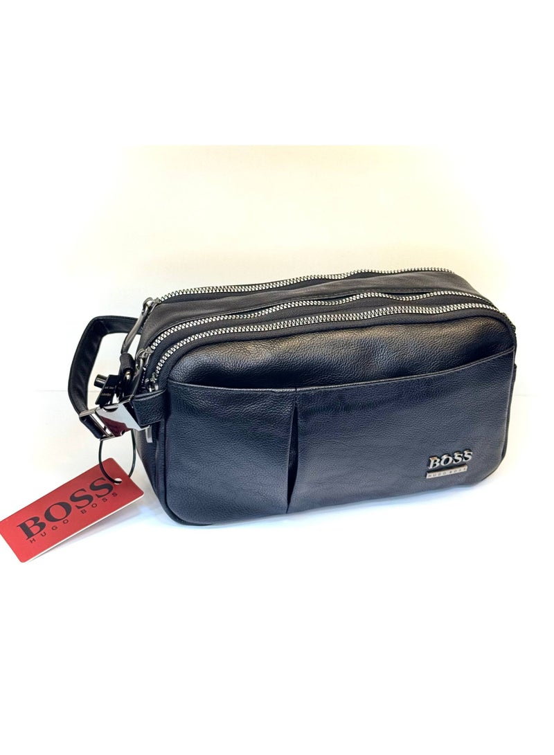 بوس حقيبة يد رجالي جلد من هوجو بوس مع سوار يد – أسود