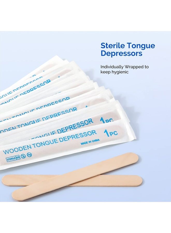 JMU مكابس اللسان المعقمة 100 قطعة، 6" مكابس لسان خشبية مغلفة بشكل فردي للاستخدام الطبي والحرف اليدوية مثل المصاصة - Image 2