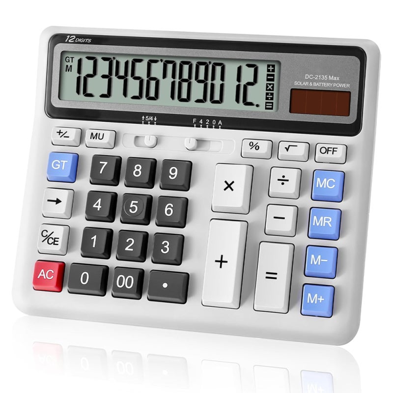 Desk Calculator 12 Digit with Big Buttons, Desktop Dual Power Calculator with Large Display for Office, School, Home - Image 1