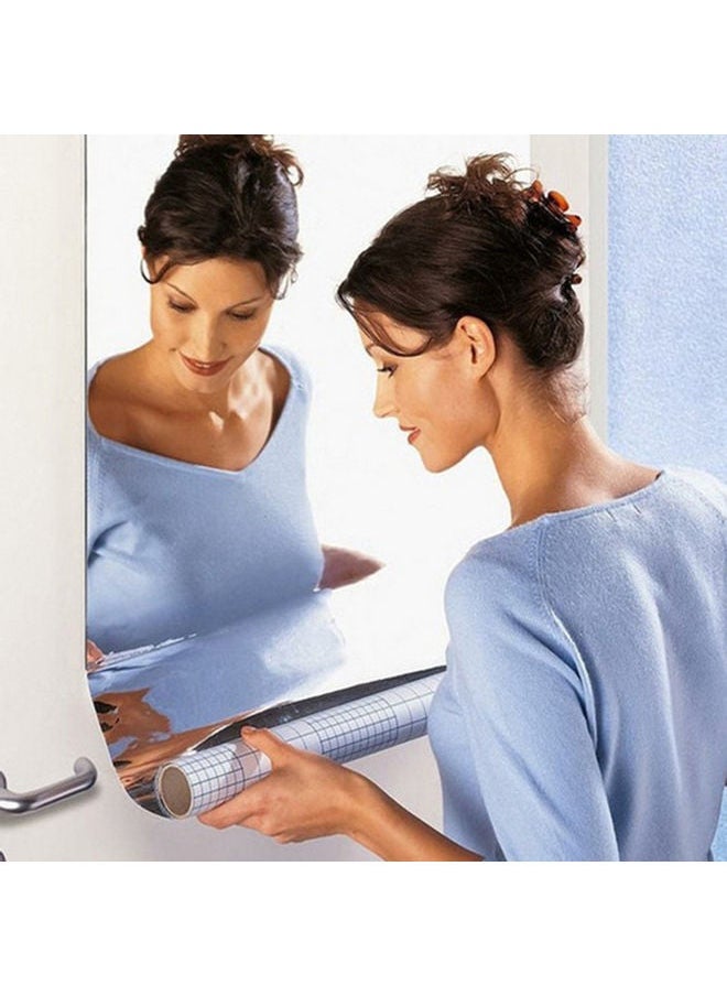 Plastic Mirror Tile Sticker Silver 39.37 x 19.68cm
