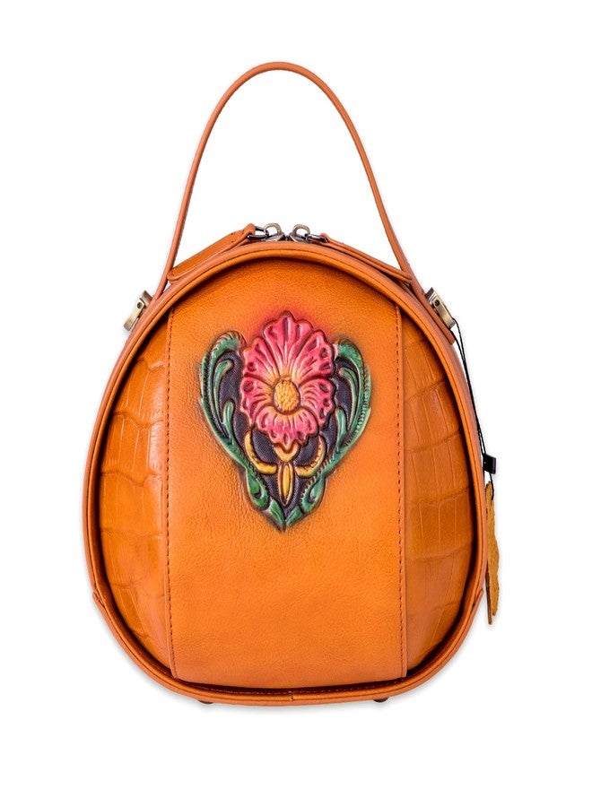SHARPAD Genuine Leather Vintage Bag for Women - Cowhide Leather Crossbody Purse - Flower Embossed Handbag, Orange, Medium - Image 1