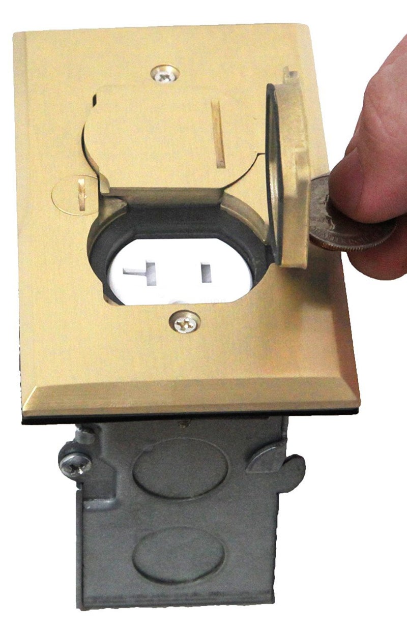 ENERLITES Flip Lid Cover Floor Box kit, 5” x 2.89” 1-Gang Cover, 20A Tamper-Weather Resistant Receptacle Outlets, Watertight Gasket, Corrosive Resistant Hardware, 975507-C, Brass (705507-C) - Image 4