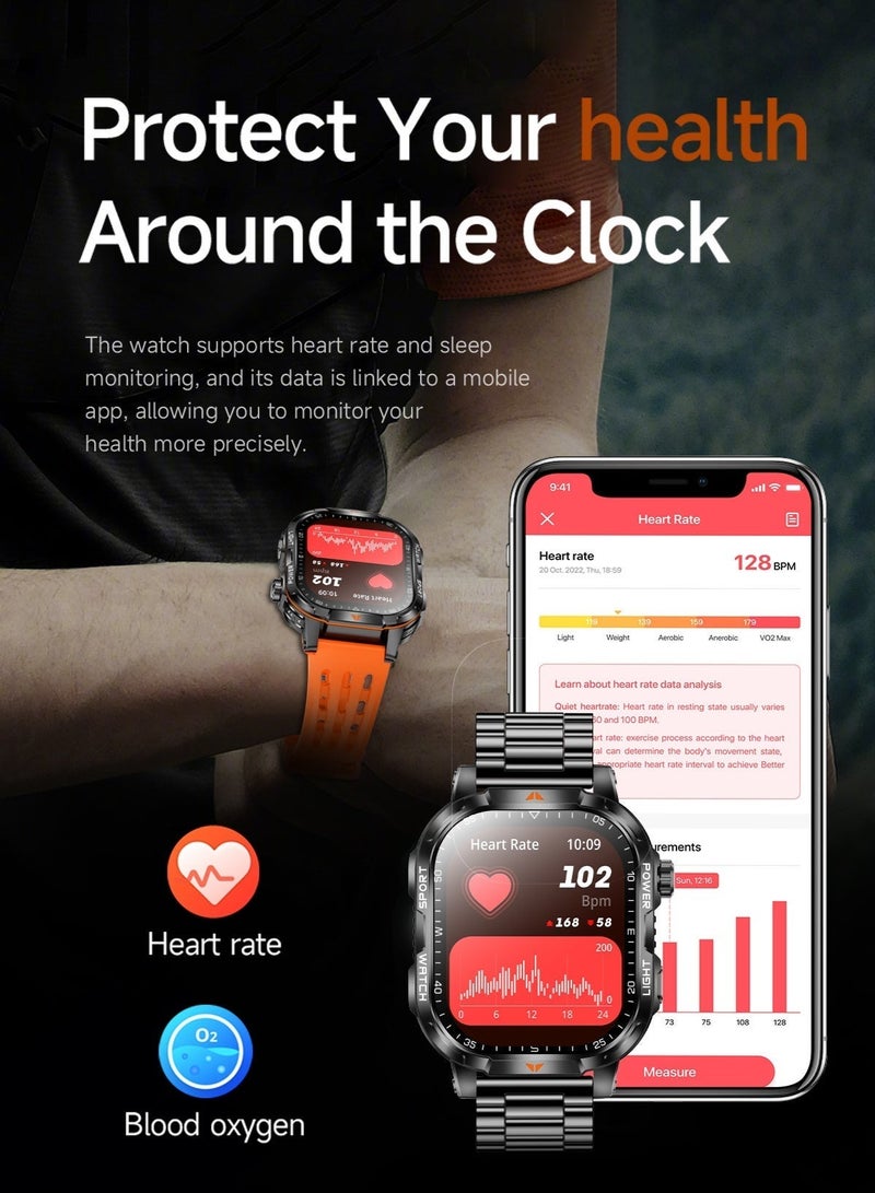1400mAh Smart Sports Watch | 100+ Watch Faces, 2" Touch Screen, Bluetooth 5.3, IP67, Health & Sports Monitor, Black - Image 5