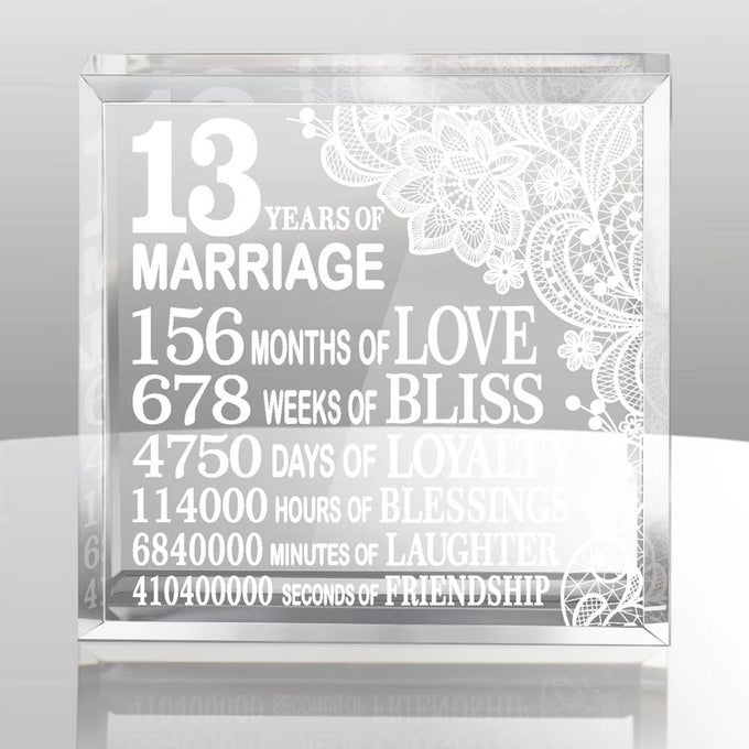 13 YEARS OF MARRIAGE ENGRAVED KEEPSAKE AND PAPERWEIGHT TRADITIONAL LACE DESIGN FOR 13 YEARS ANNIVERSARY FOR BOYFRIEND OR GIRLFRIEND GIFTS 13 YEARS TOGETHER AS HUSBAND AND WIFE COUPLES GIFTS