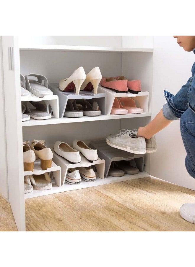 NYALKARAN Plastic Shoe Organizer Stand Space Saver Shoe Storage Rack Double Layer Free Standing Shoe Slipper Stacker Shelf (Multicolour, Pack of 8) - Image 1