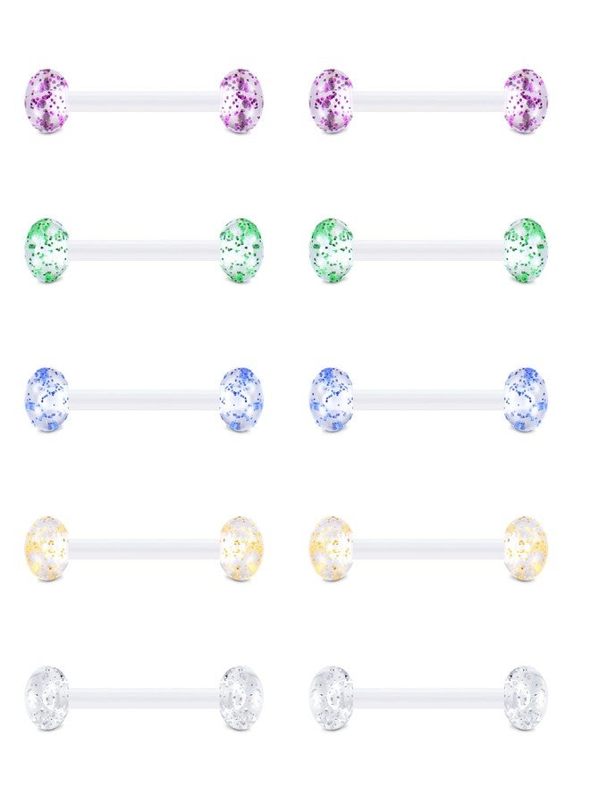FECTAS 14G Plastic Tongue Rings Plastic Nipple Rings for Surgery Bioflex Flexible Acrylic Piercing Retainer 5 Pairs 16mm - Image 1