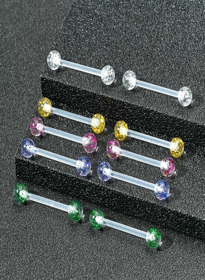 FECTAS 14G Plastic Tongue Rings Plastic Nipple Rings for Surgery Bioflex Flexible Acrylic Piercing Retainer 5 Pairs 16mm - Image 3