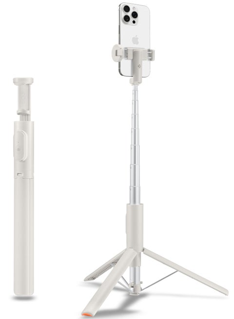Automatic Universal Selfie Stick Tripod 57" [Auto-Open] Phone Stand with Rechargeable Remote 360° Vertical & Horizontal Rotatable Stable Travel for iPhone Android and More - Dune Beige